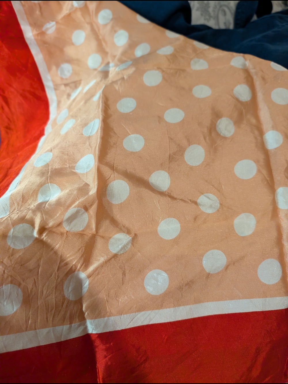 Vintage Silk Headscarf Bandana Retro Polka Dot Baby Pink & White Red Border